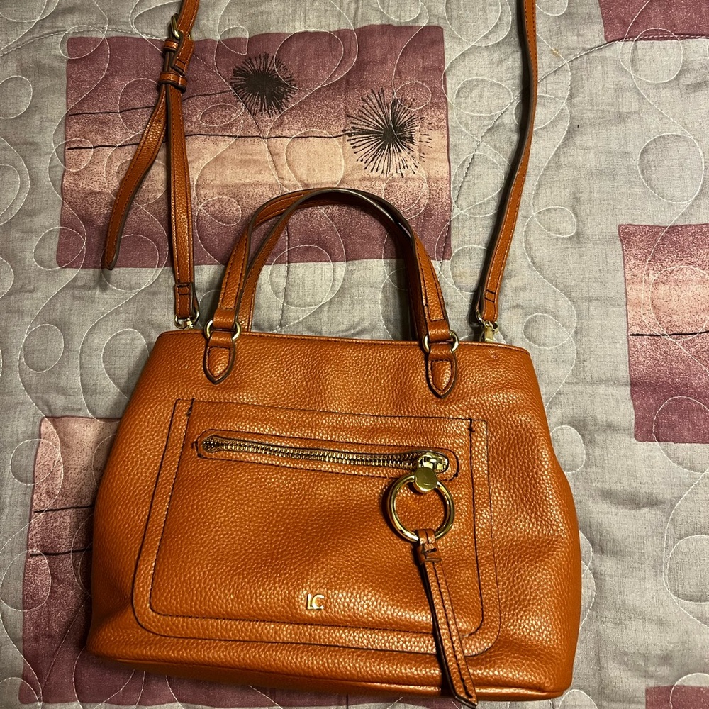 Liz Claiborne Tan Leather Shoulder Bag with Gold Accent